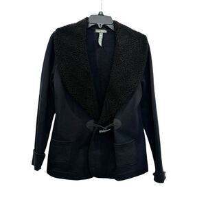 LRL Women’s Black Casual Jacket Sherpa Shawl Collar Toggle Closure: Navy/Blk: M